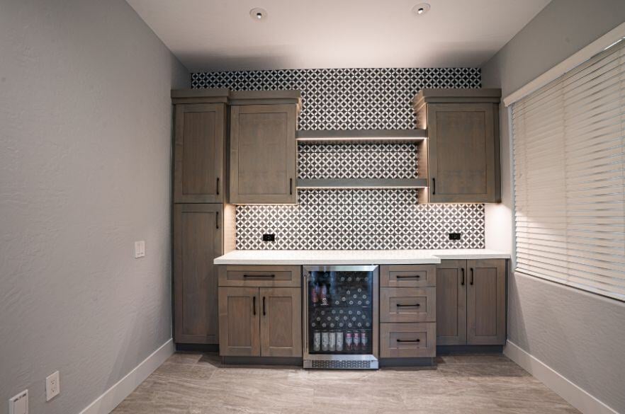 Coffee Bar with patterned backsplash in a Whole Home Remodel in Surprise Arizona 