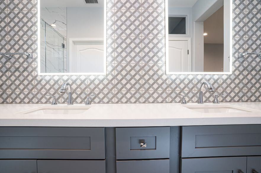 Gray and White Bathroom Backsplash with LED Mirror in Surprise, Arizona Bathroom Remodel