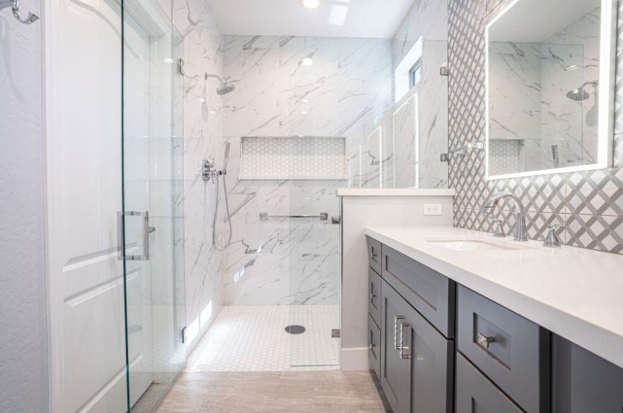 Marble Shower in Remodeled Bathroom in Surprise, Arizona